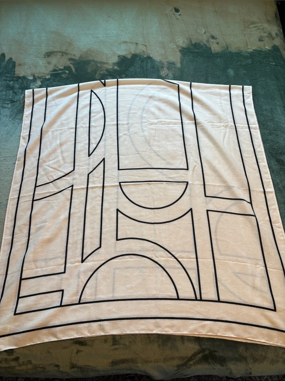H&M Cream Scarf with Black Geometric Lines